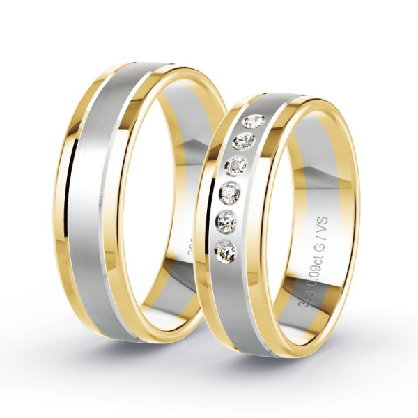 Trouwringen Geelgoud/Witgoud 8 Karaat - 0.09 ct - Artikel ST301 ST301-GG-WG-333-default