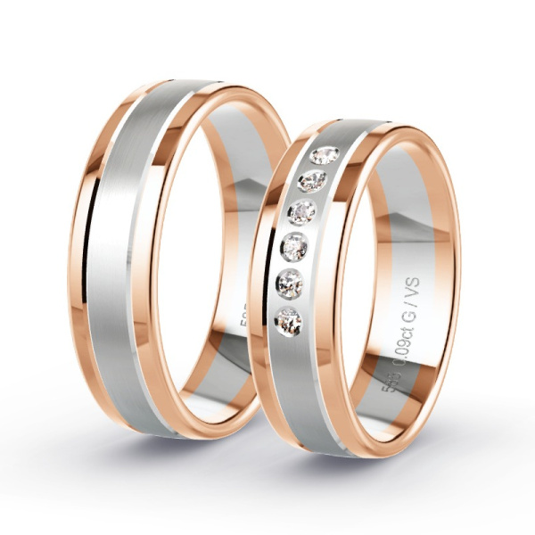 Trouwringen Roodgoud/Witgoud 14 Karaat - 0.09 ct - Artikel ST301 ST301-RG-WG-585-default