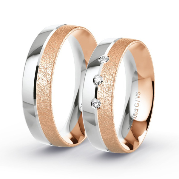 Trouwringen Roodgoud/Witgoud 18 Karaat - 0.06 ct - Artikel ST303 ST303-RG-WG-750-default
