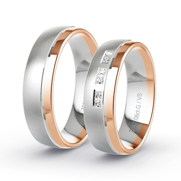 Trouwringen Roodgoud/Witgoud 18 Karaat - 0.06 ct - Artikel ST304 ST304-RG-WG-750-default