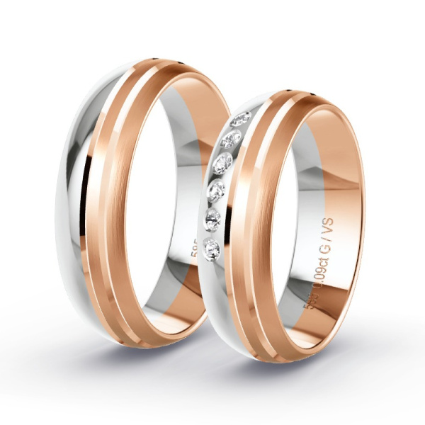Trouwringen Roodgoud/Witgoud 14 Karaat - 0.09 ct - Artikel ST306 ST306-RG-WG-585-default