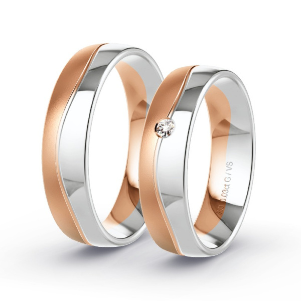 Trouwringen Roodgoud/Witgoud 8 Karaat - 0.03 ct - Artikel ST307 ST307-RG-WG-333-default